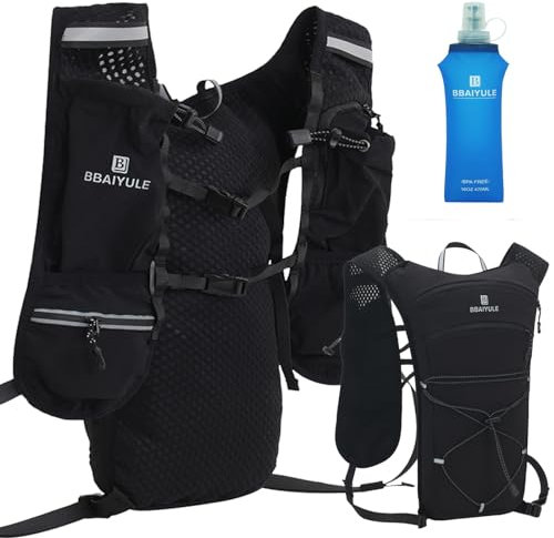 BBAIYULE Lightweight Running Backpack Outdoor Sports Trail Racing Marathon Hiking Fitness Bag Hydration Vest Pack for Men Women (Backpack with 1pcs 470ML Soft Flask)