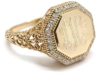 The Personal Exchange Monogram Gold Octagon Filagree Ring with CZ Accents Gold Plated over Sterling Silver