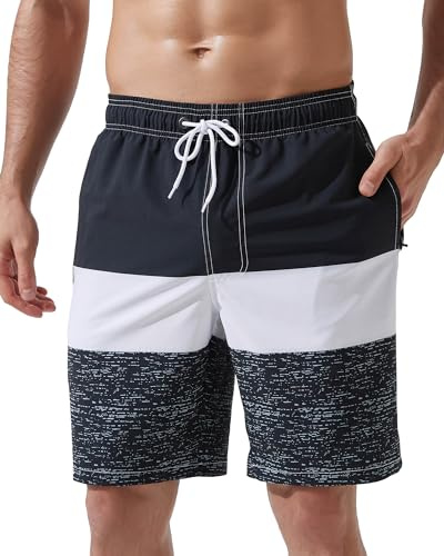 Arcweg Herrbadbyxor, 23 cm långa surfshorts, snabbtorkande strandbaddräkt med dragkedja, fickor och nätfoder (storlek XS–2XL)