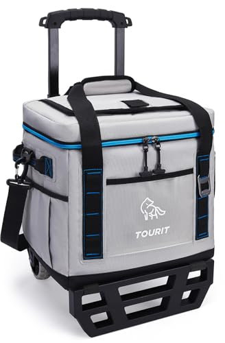 TOURIT Kühlbox Rollender Soft Tragbarer für 50 Dosen mit 29L,Platz Robustes ATV auf Rädern für Einfachen Transport,Strand-Gefrierschrank,Auslaufsicherer Kühlbox für den Lebensmitteleinkauf,Grau