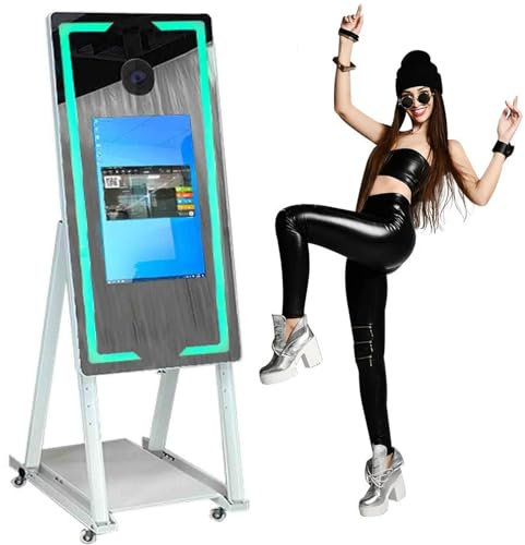 45 Zoll/65 Zoll Tragbarer Selfie-Spiegel-Fotoautomat (22 Zoll/32 Zoll Touchscreen), Magic Mirror-Fotoautomat + Flightcase, Für Partys Und Veranstaltungen,White-45”