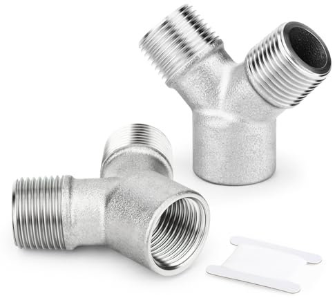 ERGAOBOY 2 PCS Y-Fitting Converter, 3/8 Male x 3/8 Male x 3/8 Female Fractional Tapered Thread, Stainless Steel 304 Cast Thread 3-Way Y-Fitting Union Nut Connector