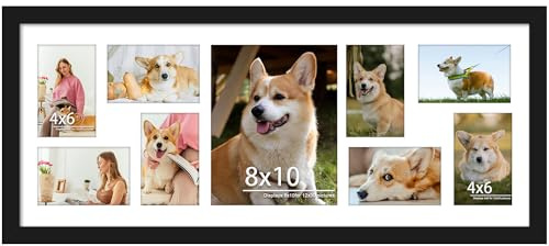 DUENPY 12x30 Collage Picture Frame Displays One 8x10 inch Photos and Eight 4x6 photos Collage Available Horizontal Wall Mounting Display and Vertical Black