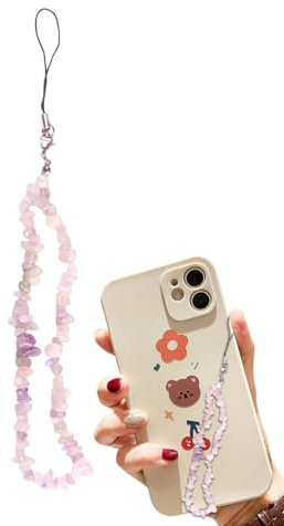 IPNSDON Cadena para teléfono móvil, colgante universal para teléfono móvil, cordón corto con cuentas para teléfono móvil, pulsera con cordón para teléfono móvil con gema de cristal (púrpura)