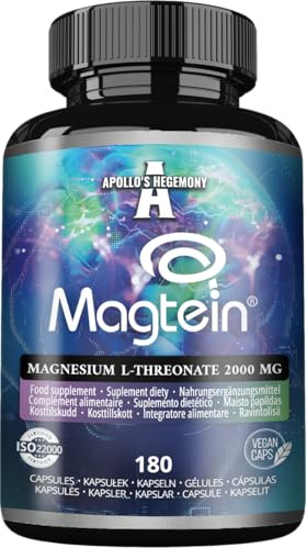 Magtein® Magnesium L-treonat 144 mg per daglig dos - 180 vegankapslar - 60-dagars leverans - för stöd för kognitiv funktion - av Apollos Hegemony