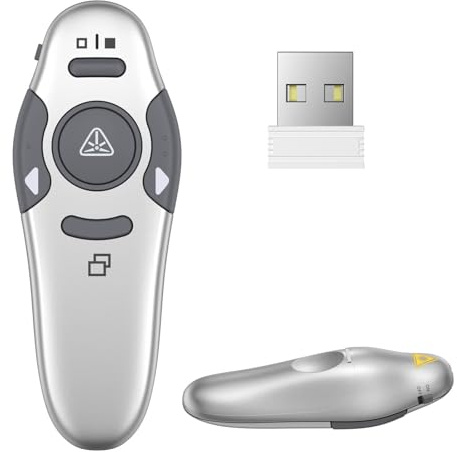 QUI Presentation Clicker Wireless Presenter Remote Clicker for PowerPoint Presentation Remote, PowerPoint Slide Advancer for Mac/Windows/Linux, Google Slide/PPT/Keynote, USB A, Silver