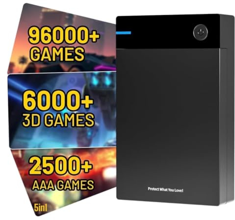 Kinhank 12TB Retro Gaming HDD Hard drive 5in1 96000+ Classic Games, 3D Game Ready, 3A 6000+, USB 3.0, 12TB Portable External Game Hard Drive Disk for Win 7/8/10/11