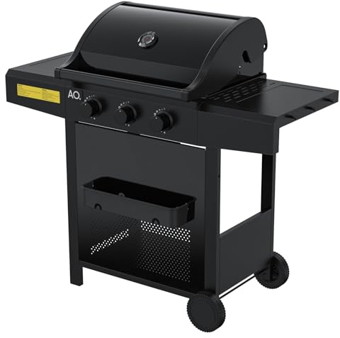 Anton Oliver Black BX-3 gasolgrill med 3 brännare, piezo-tändning, Multi-Grid System, dubbelt lock med termometer, 2490 cm² g