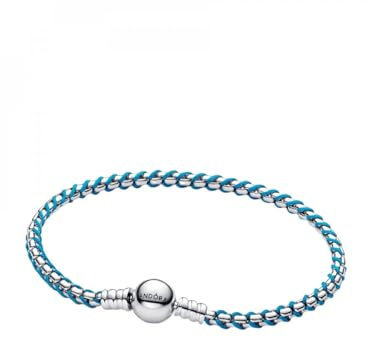 PANDORA Blaue Kordel Schlangen-Gliederarmband aus Sterling-Silber, Kombination aus Stoff und Metall, Moments Kollektion, Länge: 21 cm, 593816C01-21