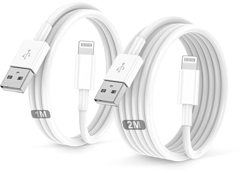 2 cavi di ricarica rapida da 1 m e 2 m, da USB A a Lightning, certificati MFi, per Apple, compatibili con iPhone 14/13/12/11/Pro/ProMax/Mini/XS/XR/MAX/X/8/7/6/6s/Plus/SE/iPad Mini