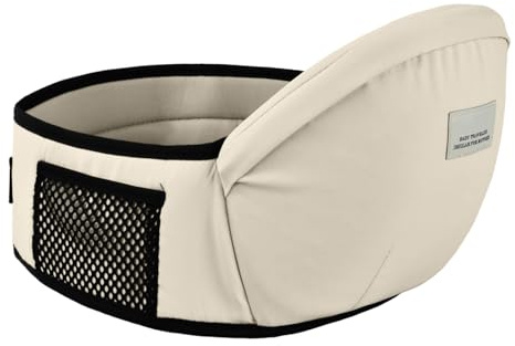 Ergonomischer Hüfttrage Baby mit Seitentasche, Verstellbare Babytrage für Neugeborene und Kleinkinder, Hüftsitz Baby Leichter Taillenhocker, Hipseat Babytragesitz, Hüftumfang 67-110 cm, Beige