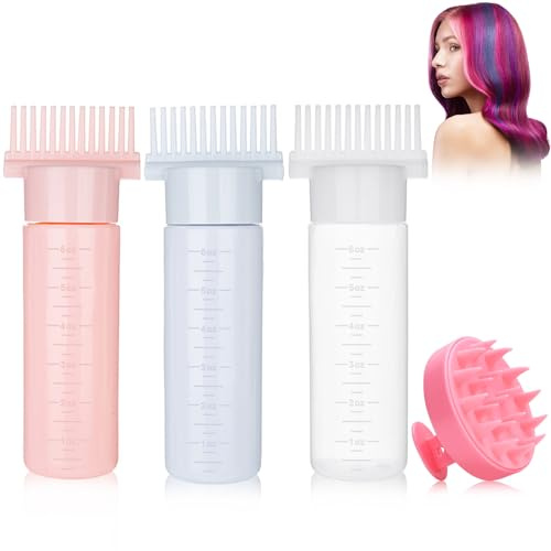 IIRC Juego de aplicador de aceite para el cabello, 3 unidades, botella aplicadora para el cabello con 1 cepillo de masaje para el cabello y coloraciones