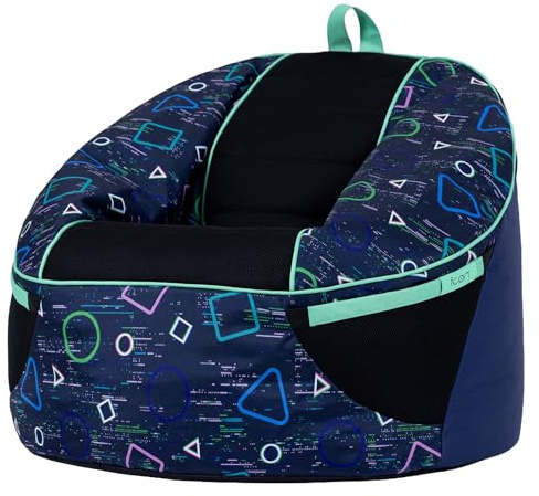 icon Alpha Kids Bean Bag, Glitch Print Navy, Gaming Chair for Kids, Bean Bag with Filling Included for Girls and Boys, Beanbags for Children, Gamer Gifts, Gaming Room, Bedroom Accessories