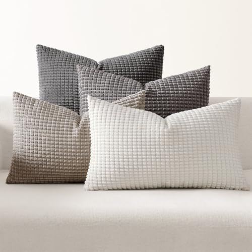 EMEMA Kordsamt Kissenbezug 4er Set Dekokissen Granulat Sofakissen Dekorative Kissenbezüge Couchkissen Kissenhülle Weich Kissen Bezug Zierkissen für Sofa Couch Wohnzimmer 30x50 cm Grau Serie