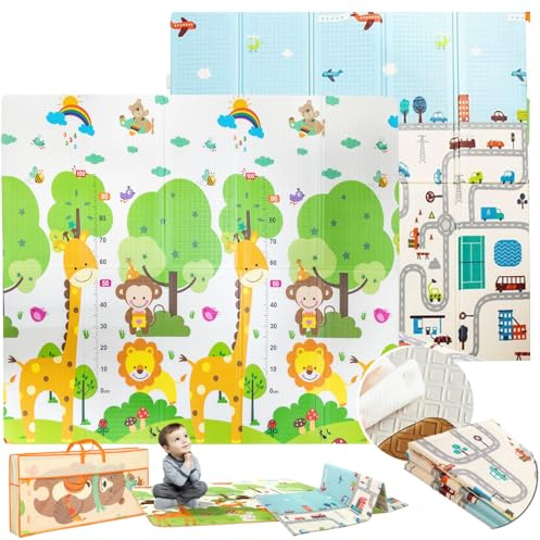 EveryKip® Alfombra Bebe Acolchada Plegable 180x200 (1,5Cm Grosor) Unicornio | Doble Cara Colchoneta Suelo Muy Acolchada |Incluye Bolsa de Transporte |Juegos Accesorio (Carretera Bosque)