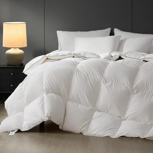 sleeprove King Size Down Comforter,All-Season Duvet Insert with 8 Loops,Noiseless Luxury Comforter,White,106x90 inches