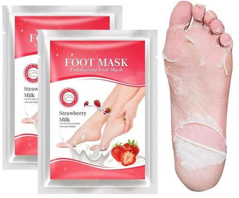 2 Pares Mascarilla Pies Exfoliante y Peeling Pies, Calcetines Exfoliantes para Eliminar Durezas y Callos, Mascarilla Hidratante con Extracto de Fresa para Talones Agrietados, Hombres y Mujeres