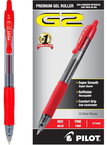PILOT G2 Premium Refillable and Retractable Rolling Ball Gel Pens, Fine Point, Red Ink, 12-Pack (31022)