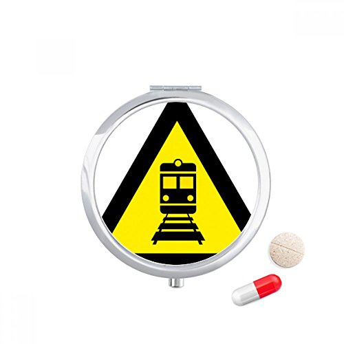DIYthinker Warning Symbol Yellow Black Train Triangle Travel Pocket Pill case Medicine Drug Storage Box Dispenser Mirror Gift