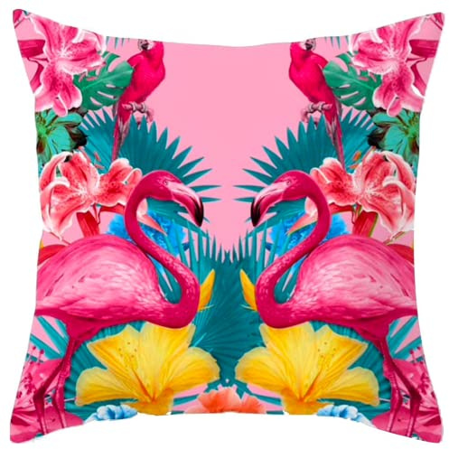 The Beach Stop Decorative Floral Flamingo Bird Scatter Cushion Cover | Unique Design Home Decor | Gift Idea | 45x45cm 18x18” | Pink Flamingo