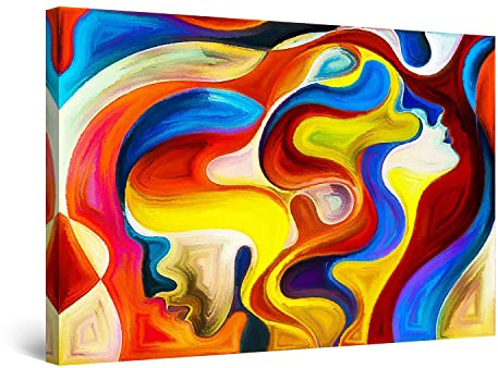 Startonight Quadro su Tela I Nostri VOLTI Me e Te - Grandi Quadri Moderni Astratti Stampe Grande per Soggiorno Stampe Incorniciate 80x120 cm, Decorazione Parete, Idea Regalo Elegante Luminoso