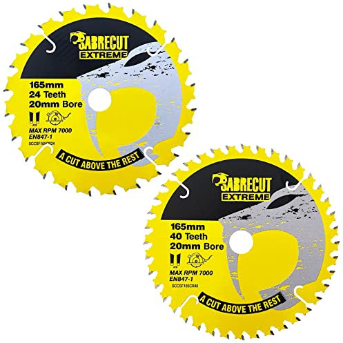 2 x SCCSFK165CR SabreCut 165mm 24T and 40T x 20mm Bore Circular Saw Blade