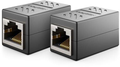 deleyCON 2 Piezas RJ45 Acoplamiento (1000 Mbit) Gigabit Cable LAN Cable de Extensión Ethernet Adaptador Conector Compatible con Cat8, Cat7, Cat6, Cat5 Patch Cable DSL PoE 2X RJ45 Socket - Negro