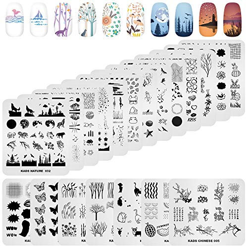 KADS 20pcs Nail Stamp Plates Set Nails Art Stamping Plates Blätter Blumen Animal Nail Plate Template Image Plate