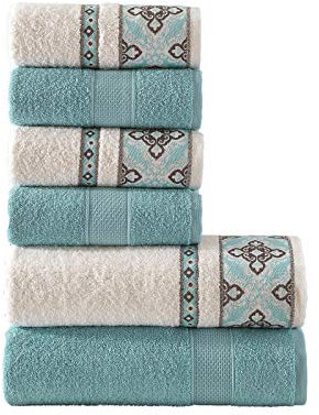 Class Home Collection Handtuch Set 6-teilig – 100% Baumwolle, Saugfähig & Weich – Handtücher Set 4er Handtücher 50x100 cm und 2er Duschtücher 70x140 cm – Ideal für Bad & Wellness Jacquard Alya Türkis