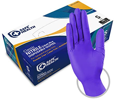 Safe Health Guanti monouso in Nitile Blu Cobalto Taglia S, 100 pezzi, Senza polvere Senza Lattice, EN 374 Pulizia Cucina Sanitaria Fai da te Salone di bellezza Consegna, 3 Mil