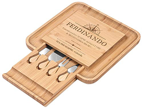Maverton Tagliere per formaggio e salumi in legno - H4 cm x L34 cm - con un’incisione personalizzata - quadrato - regalo di compleanno per uomo - bussola