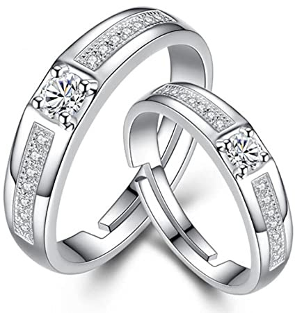HCMA Plata 925 Un par de anillos de pareja Micro Zircon Apertura Anillos de boda para mujeres y hombres Compromiso