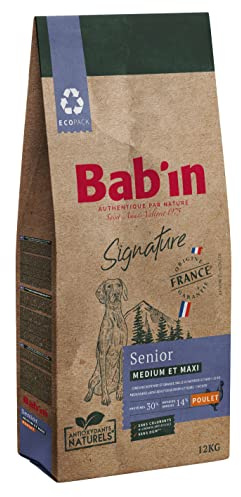 Bab'in Signature Medium & Maxi Senior 12KG - Croquettes pour Chien Senior de Moyenne et Grande Taille - Naturelles, Saines et Equilibrées - Adaptées aux Besoins Nutritionnels - Riche en Poulet