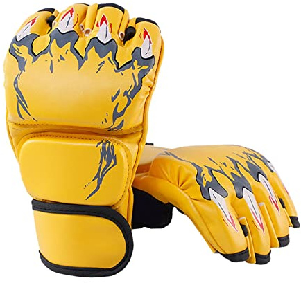 harayaa Gants de MMA, équipement de Protection Paumes Ouvertes Respirantes Mitaines légères pour Femmes Hommes Jeunes poinçonnage Sac Lourd Sparring, Griffe de Tigre Jaune