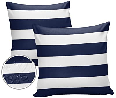 Outdoor-Kissen, Marineblau, weiß, gestreift, wasserdicht, Outdoor-Kissenbezüge, geometrisch, einfach, Sommer, Polyester, Überwurf-Kissenbezüge, Gartenkissen, dekorativer Fall für Terrasse, Couch,