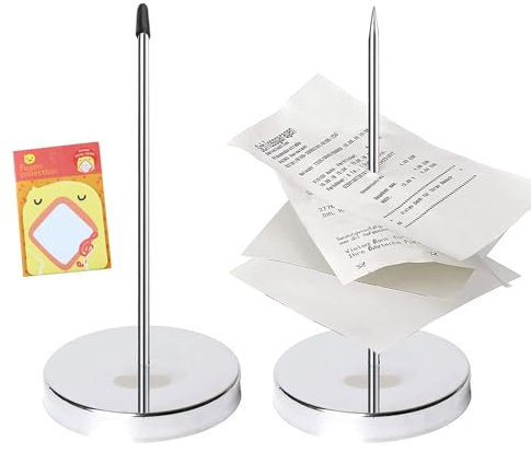 Pique-Note En Métal,2pcs Receipt Spike,Porte-Mémo,Porte-Pointes en Papier avec Base Ronde,Pique-Note en Métal en Acier Inoxydable,Fourchette Mémo,Fourche à Facture,pour Restaurant Cuisine Bureau