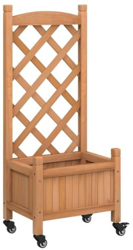 Makastle Blumenkasten mit Rankgitter, Pflanzkasten mit Spalier, Rankkasten Holz, Gartenspalier für Kletterpflanzen, Pflanzkübel für Balkon & Terrasse, Braun Massivholz Tanne 40 x 30 x 97,5 cm