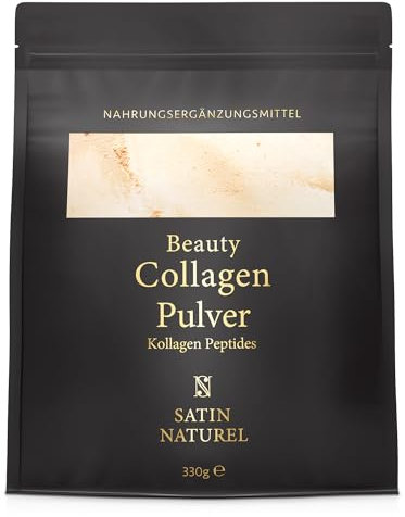 Satin Naturel Kollagen Pulver Hochdosiert 330g – Hydrolysiertes Rinderkollagen Typ 1&3 mit Hyaluron & Vitamin C – Premium Collagen Peptide Pulver für Haare, Haut, Nägel & Gelenke