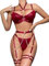 Mingnos Strapsen Dessous-Sets für Damen Sexy Unterwäsche Outfit Kropfband Bügel BH und Slip mit Strumpfband Reizwäsche 6 Teilig Weinrot, XL