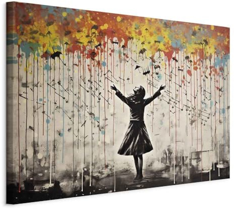 murando - Tableau Acoustique Banksy 120x80 cm - 1 partie Décoration Murale Anti-Bruit Isolation Phonique Chambre Impression sur Toile - Abstraction les filles sur chanson pluvieuse h-H-10031-b-a