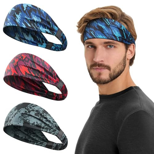 Tumurup Sport Stirnbänder Herren, Feuchtigkeitsabführend Schweißband Stirn Stretchy Stirnband Sport rutschfest Haarband Männer Laufstirnband für Fitness Laufen Basketball 3 Stück