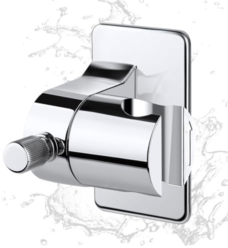 KILDOWS Soporte de Ducha Sin Taladrar, Soporte de Alcachofa Ducha Plata, Soporte de Ducha de Mano Regulable 360°, Soporte de Ducha Cromo ABS para Baño