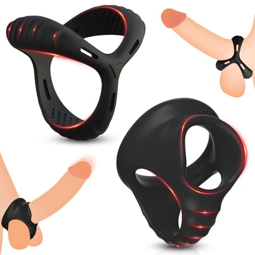 BDSMJOY Dreieckiger Penisringe und Cock Ring Set, Hodenring Pennisring dehnbar Silikon, Cockrings für den Mann,Penis Ring Hodenstrecker Sex Spielzeug für die Männer (Schwarz)