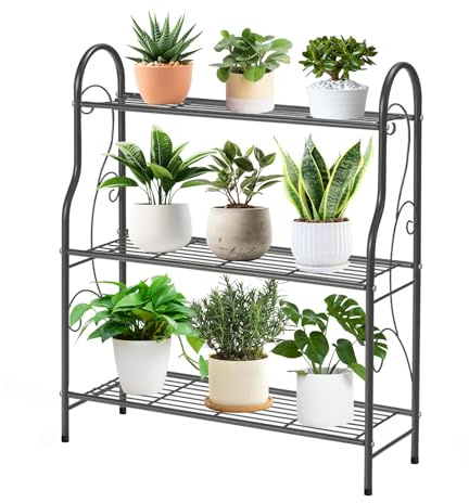 Yeqqzq 3 Tier Plant Stand, Metal Ladder Shelf for Outdoor Indoor Plant, Waterproof Plant Shelf for Living Room Balcony Garden