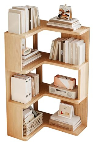 JFOZDM 3 livelli Libreria Angolare, Libreria d'angolo, Legno libreria a L, Libreria da Parete, Risparmia Spazio, Scaffale Angolare per soggiorno, camera da letto, ufficio, studio, Colore del Legno