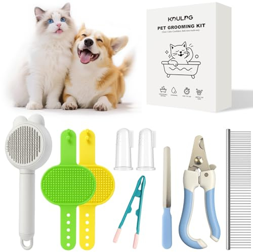 8-Piece Cat Grooming Kit – Includes Cat Brush, Nail Clippers & File, Flea Comb for Cats, Pets Toothbrush, Silicone Scrubber & Tear Stain Brush – Pet Cleaning & Care Set