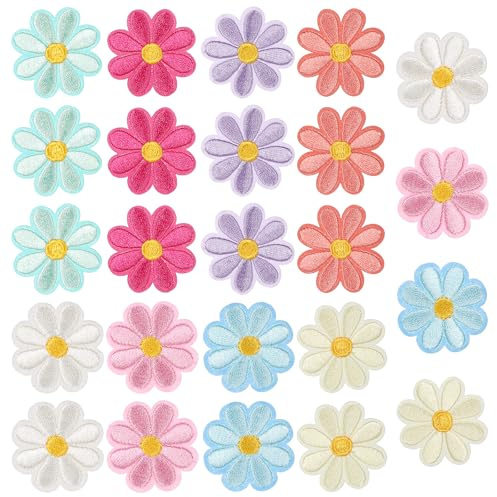 24PCS Flower Iron on Patches, Cute Daisy Flower Embroidered Patches Iron on Floral Patch for DIY Crafts Jeans Clothes Jacket Pants Dress Backpack Hat Decorations(1.65x1.65inch, 8 Color)