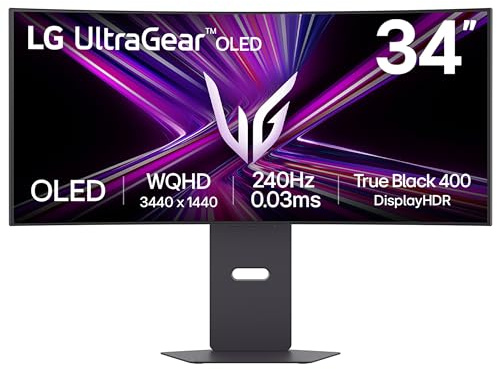 LG UltraGear OLED GX9 Gaming Monitor 34GX900A-B - WOLED Ultrawide QHD 1440p Curved 34 Inch, 240Hz, 0.03ms, DisplayHDR 400, Speakers, DP1.4(DSC), HDMI 2.1, USB- C