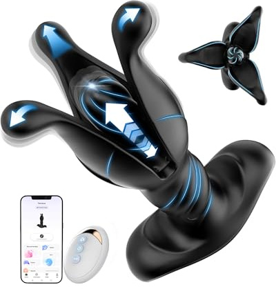 Plug Anal Vibrador Consoladores.. para Hombre, Dildo Dilatador Anal Estimulador Prostata con 9 Expansión 9 Empuje 9 Vibración, Plug Anales,con Vibración Juguetes Sexuales Hombre Mujeres, Negro