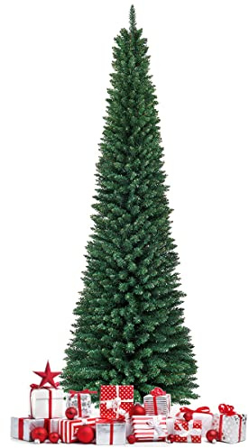 FANTASK Árbol de Navidad Artificial de 270 cm, Agujas de PVC con Soporte de Metal, árbol Tipo lápiz para el hogar, Oficina, Tiendas y hoteles (Verde)
